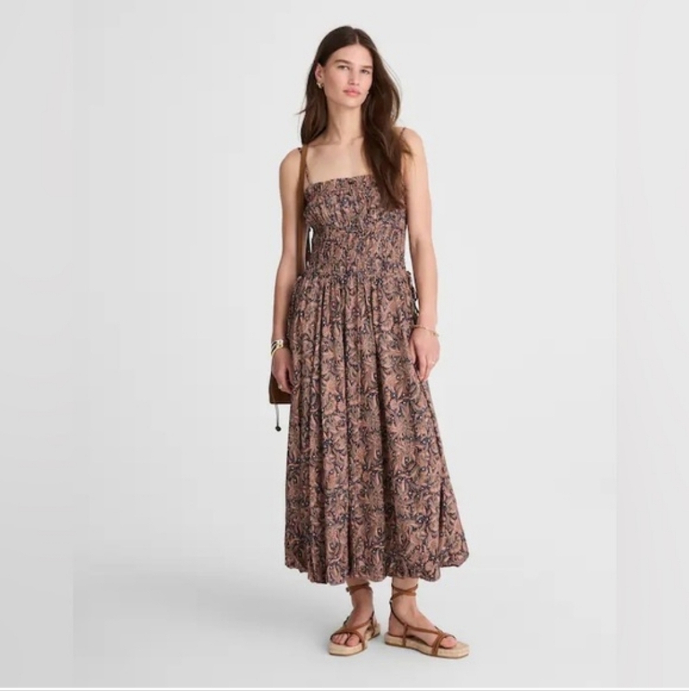 Madewell Smocked Bubble-Hem Midi Dress in Paisley Sz 8